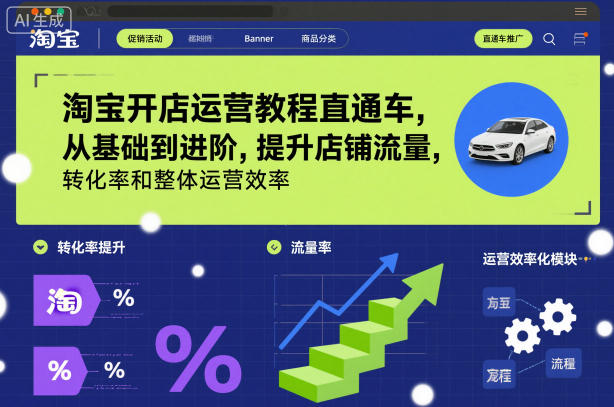 淘宝开店运营教程直通车，从基础到进阶，提升店铺流量，转化率和整体运营效率(更新26年3月)网络赚钱,项目资源网,副业资源网,兼职项目,网赚课程-副业赚钱-互联网创业-独家轻创IP大圣网创