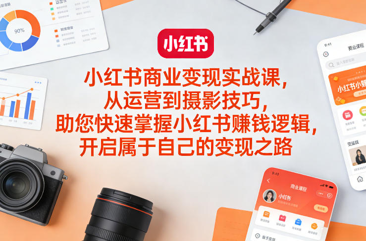 小红书商业变现实战课，从运营到摄影技巧，助您快速掌握小红书賺钱逻辑，开启属于自己的变现之路网络赚钱,项目资源网,副业资源网,兼职项目,网赚课程-副业赚钱-互联网创业-独家轻创IP大圣网创