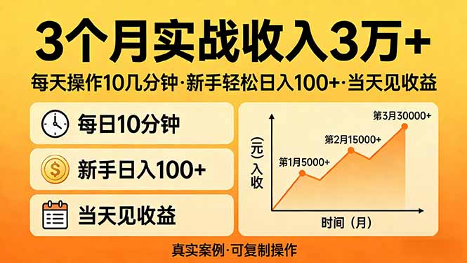 3个月实战收入3万+,每天操作10几分钟,新手轻松日入100+,当天见收益网络赚钱,项目资源网,副业资源网,兼职项目,网赚课程-副业赚钱-互联网创业-独家轻创IP大圣网创