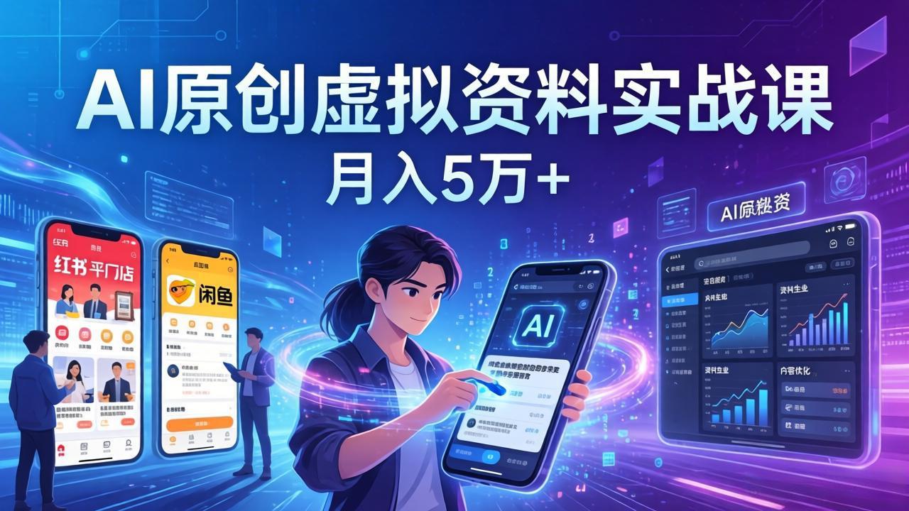 AI原创虚拟资料实战课：2026新机会，小红书闲鱼开店，普通人用AI轻松变现，月入5万+网络赚钱,项目资源网,副业资源网,兼职项目,网赚课程-副业赚钱-互联网创业-独家轻创IP大圣网创