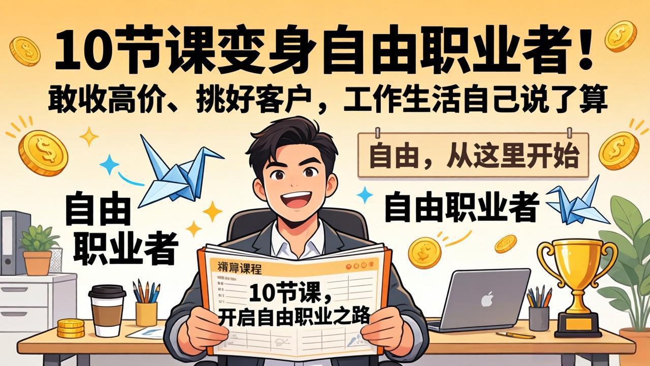 10 节课变身自由职业者!敢收高价、挑好客户,工作生活自己说了算网络赚钱,项目资源网,副业资源网,兼职项目,网赚课程-副业赚钱-互联网创业-独家轻创IP大圣网创
