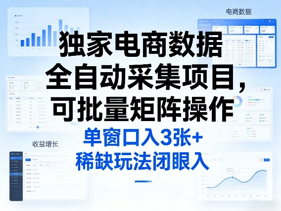 独家电商数据全自动采集项目，可批量矩阵操作，单窗口日入3张+，稀缺玩法闭眼入【揭秘】网络赚钱,项目资源网,副业资源网,兼职项目,网赚课程-副业赚钱-互联网创业-独家轻创IP大圣网创