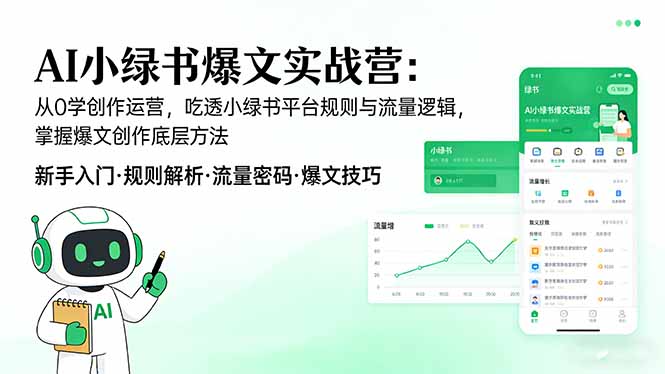 AI 小绿书爆文实战营：从0学创作运营，吃透小绿书平台规则与流量逻辑，掌握爆文创作底层方法网络赚钱,项目资源网,副业资源网,兼职项目,网赚课程-副业赚钱-互联网创业-独家轻创IP大圣网创