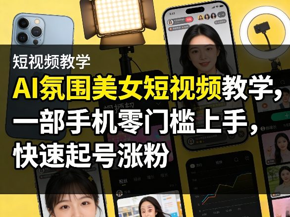 AI氛围美女短视频教学，一部手机零门槛上手，快速起号涨粉网络赚钱,项目资源网,副业资源网,兼职项目,网赚课程-副业赚钱-互联网创业-独家轻创IP大圣网创