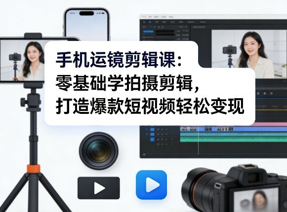 手机运镜剪辑课：零基础学拍摄剪辑，打造爆款短视频轻松变现网络赚钱,项目资源网,副业资源网,兼职项目,网赚课程-副业赚钱-互联网创业-独家轻创IP大圣网创