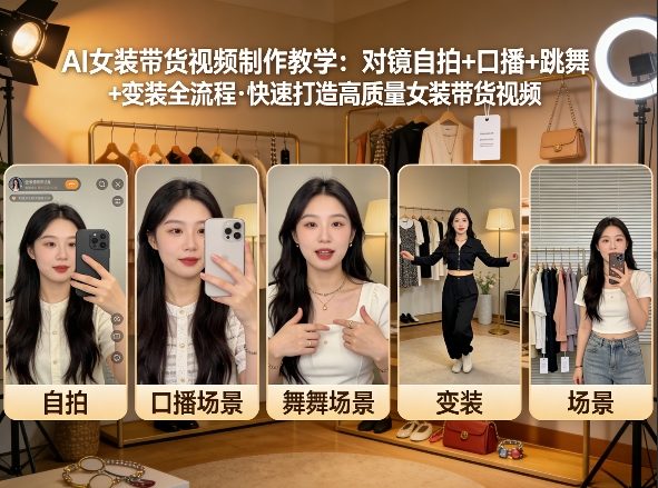 AI女装带货视频制作教学，对镜自拍、口播、跳舞、变装全流程，快速打造高质量女装带货视频网络赚钱,项目资源网,副业资源网,兼职项目,网赚课程-副业赚钱-互联网创业-独家轻创IP大圣网创