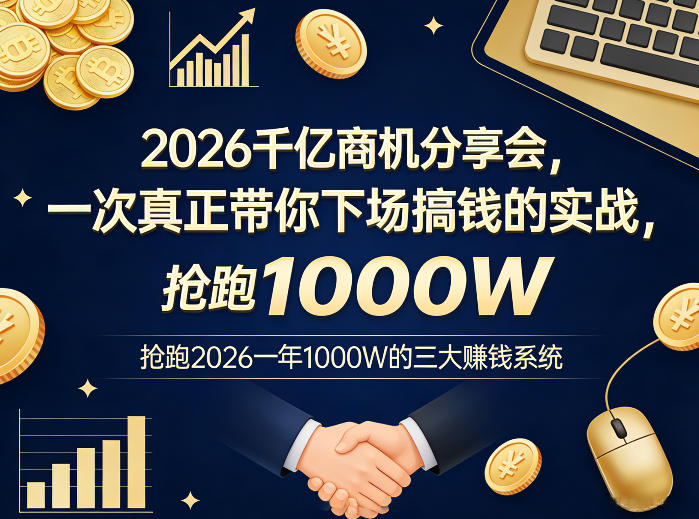 2026千亿商机分享会,一次真正带你下场搞钱的实战,抢跑2026一年1000W的三大賺钱系统网络赚钱,项目资源网,副业资源网,兼职项目,网赚课程-副业赚钱-互联网创业-独家轻创IP大圣网创