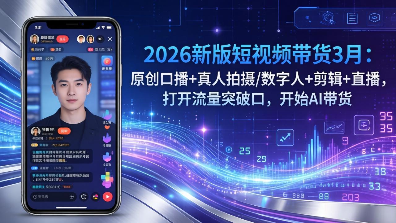 2026新版短视频带货3月:原创口播+真人拍摄/数字人+剪辑+直播,打开流量突破口,开始AI带货网络赚钱,项目资源网,副业资源网,兼职项目,网赚课程-副业赚钱-互联网创业-独家轻创IP大圣网创