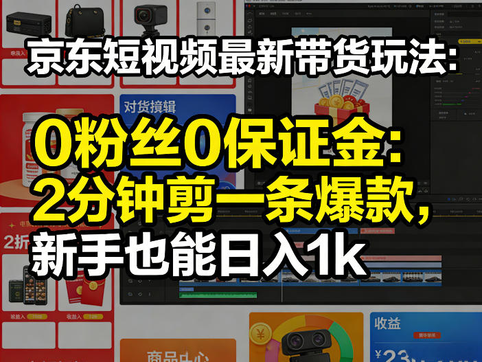 京东短视频最新带货玩法,0粉丝0保证金,2分钟剪一条爆款,新手也能日入1k+【揭秘】网络赚钱,项目资源网,副业资源网,兼职项目,网赚课程-副业赚钱-互联网创业-独家轻创IP大圣网创