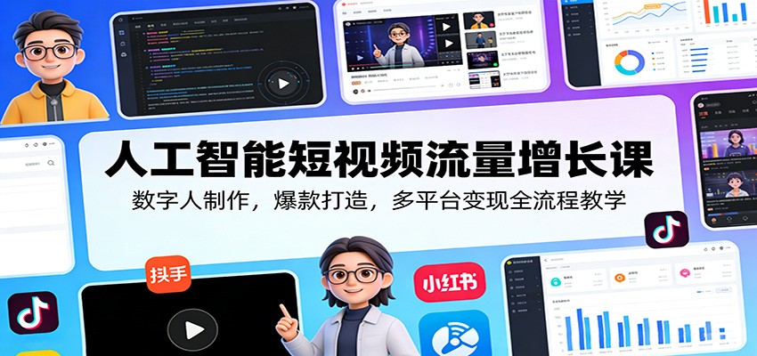 人工智能短视频流量增长课：数字人制作，爆款打造，多平台变现全流程教学网络赚钱,项目资源网,副业资源网,兼职项目,网赚课程-副业赚钱-互联网创业-独家轻创IP大圣网创