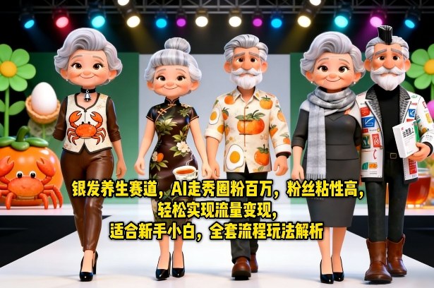银发养生赛道,AI走秀圈粉百万,粉丝粘性高,轻松实现流量变现,适合新手小白,全套流程玩法解析网络赚钱,项目资源网,副业资源网,兼职项目,网赚课程-副业赚钱-互联网创业-独家轻创IP大圣网创