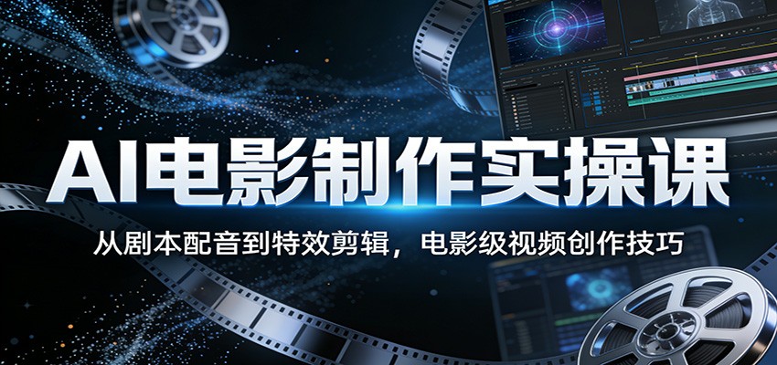 AI电影制作实操课：从剧本配音到特效剪辑，电影级视频创作技巧网络赚钱,项目资源网,副业资源网,兼职项目,网赚课程-副业赚钱-互联网创业-独家轻创IP大圣网创