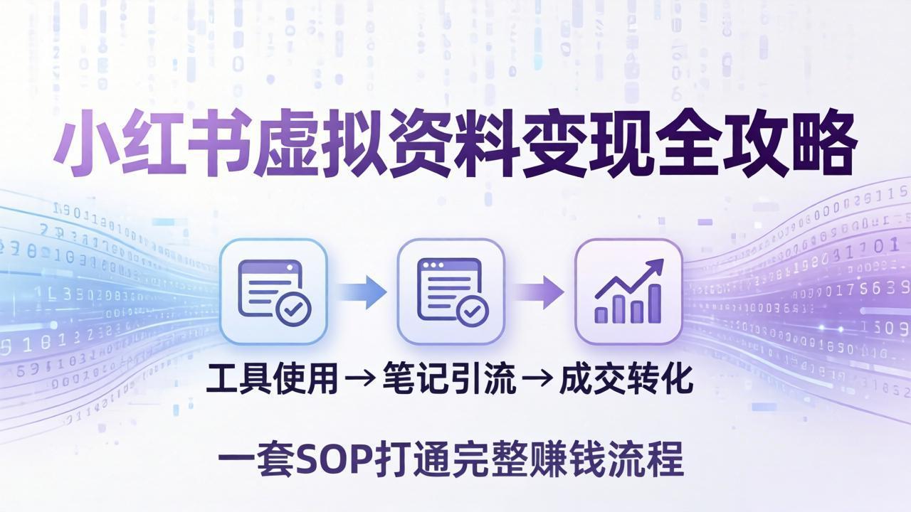 小红书虚拟资料变现全攻略：从工具使用到笔记引流成交，一套 SOP 打通完整赚钱流程网络赚钱,项目资源网,副业资源网,兼职项目,网赚课程-副业赚钱-互联网创业-独家轻创IP大圣网创