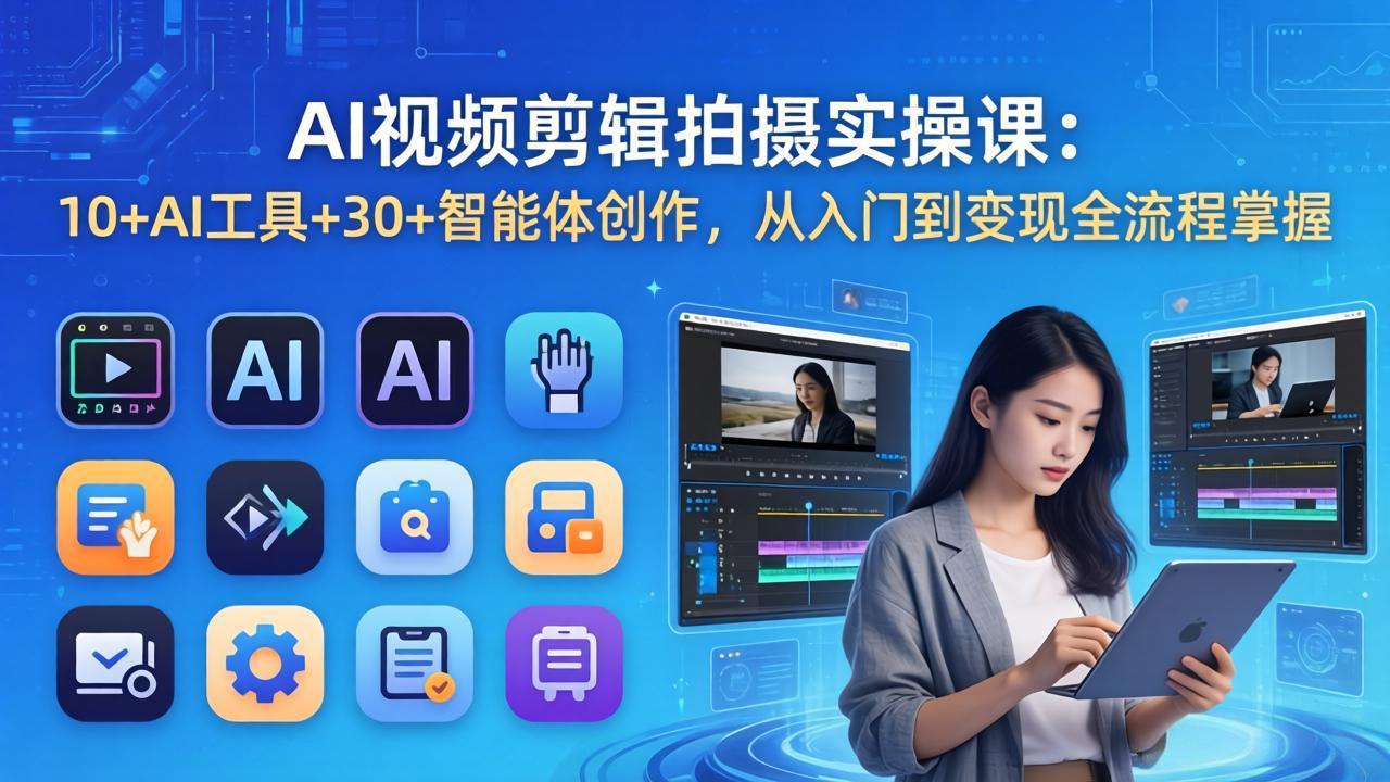 AI 视频剪辑拍摄实操课:10+AI工具+30+智能体创作,从入门到变现全流程掌握网络赚钱,项目资源网,副业资源网,兼职项目,网赚课程-副业赚钱-互联网创业-独家轻创IP大圣网创