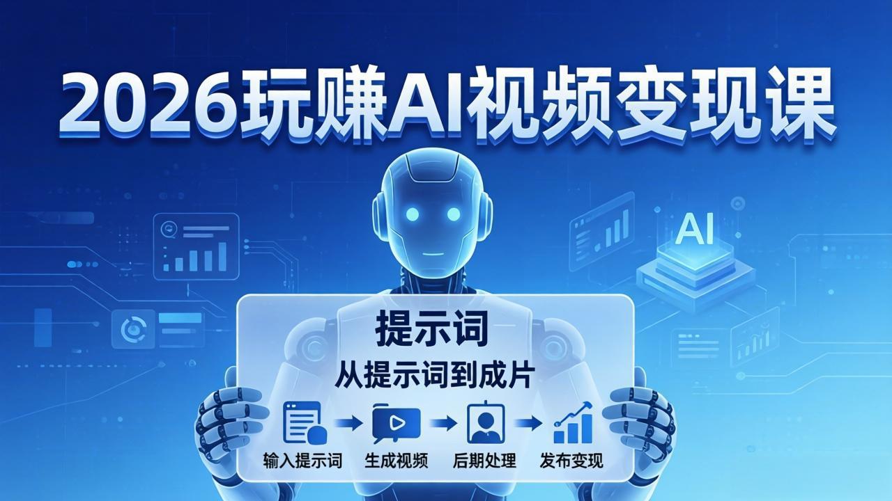 2026玩赚AI视频变现课：掌握 AI 视频全流程技能，从提示词到成片高效产出网络赚钱,项目资源网,副业资源网,兼职项目,网赚课程-副业赚钱-互联网创业-独家轻创IP大圣网创