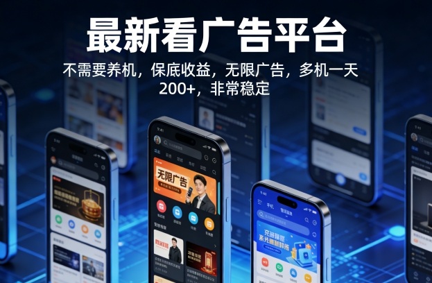 最新看广告平台，不需要养机，保底收益，无限广告，多机一天200+，非常稳定【揭秘】网络赚钱,项目资源网,副业资源网,兼职项目,网赚课程-副业赚钱-互联网创业-独家轻创IP大圣网创