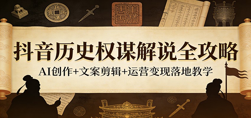 抖音历史权谋解说全攻略：AI创作+文案剪辑+运营变现落地教学网络赚钱,项目资源网,副业资源网,兼职项目,网赚课程-副业赚钱-互联网创业-独家轻创IP大圣网创