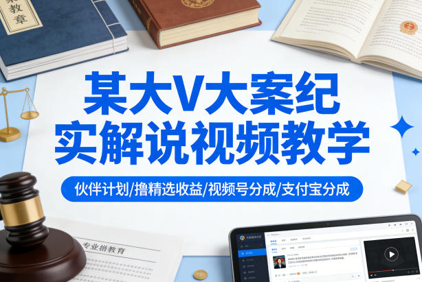 某大V大案纪实解说视频教学,可做伙伴计划、撸精选收益,视频号和支付宝分成计划均可网络赚钱,项目资源网,副业资源网,兼职项目,网赚课程-副业赚钱-互联网创业-独家轻创IP大圣网创