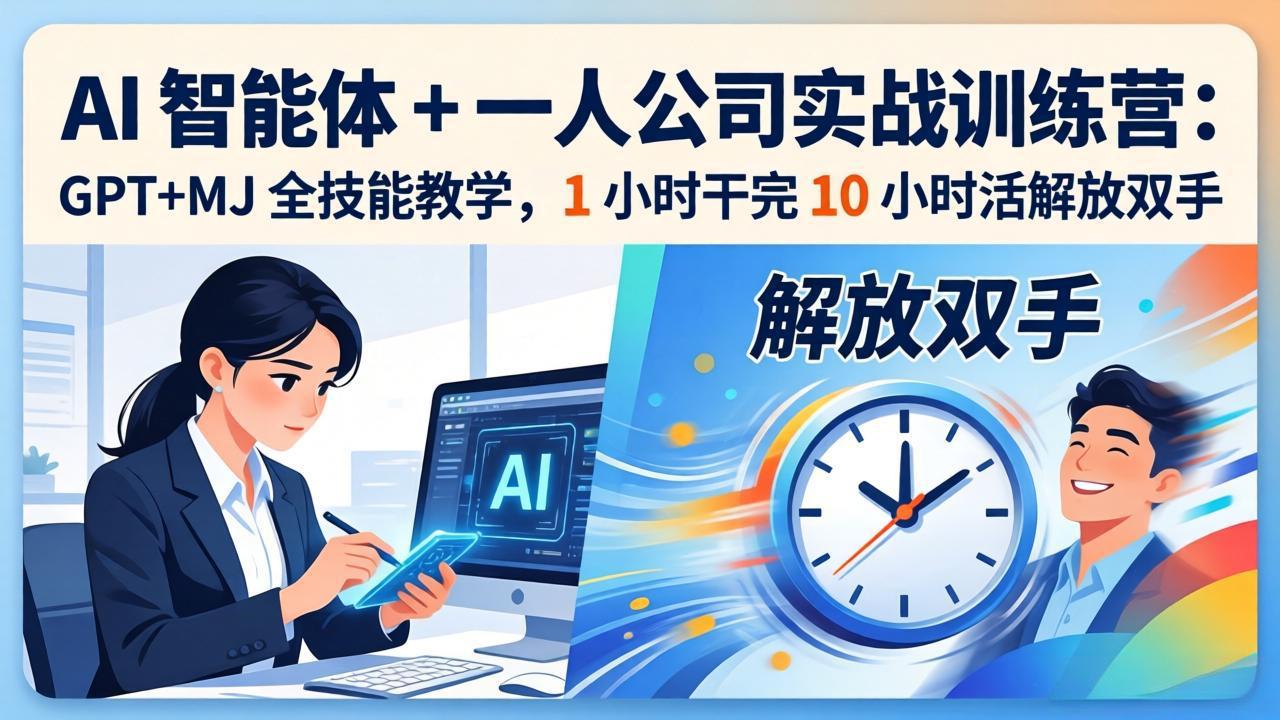 AI 智能体 + 一人公司实战训练营：GPT+MJ 全技能教学，1 小时干完 10 小时活解放双手网络赚钱,项目资源网,副业资源网,兼职项目,网赚课程-副业赚钱-互联网创业-独家轻创IP大圣网创