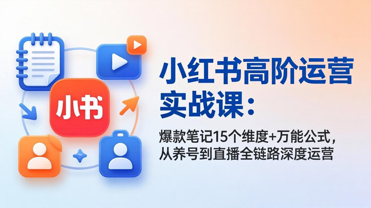 小红书高阶运营实战课:爆款笔记15个维度+万能公式,从养号到直播全链路深度运营网络赚钱,项目资源网,副业资源网,兼职项目,网赚课程-副业赚钱-互联网创业-独家轻创IP大圣网创