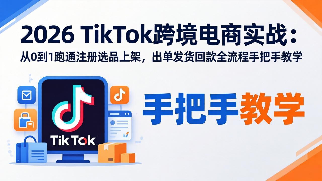 2026TikTok跨境电商实战：从0到1跑通注册选品上架，出单发货回款全流程手把手教学网络赚钱,项目资源网,副业资源网,兼职项目,网赚课程-副业赚钱-互联网创业-独家轻创IP大圣网创