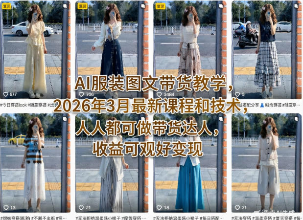 AI服装图文带货教学，2026年3月最新课程和技术，人人都可做带货达人，收益可观好变现网络赚钱,项目资源网,副业资源网,兼职项目,网赚课程-副业赚钱-互联网创业-独家轻创IP大圣网创