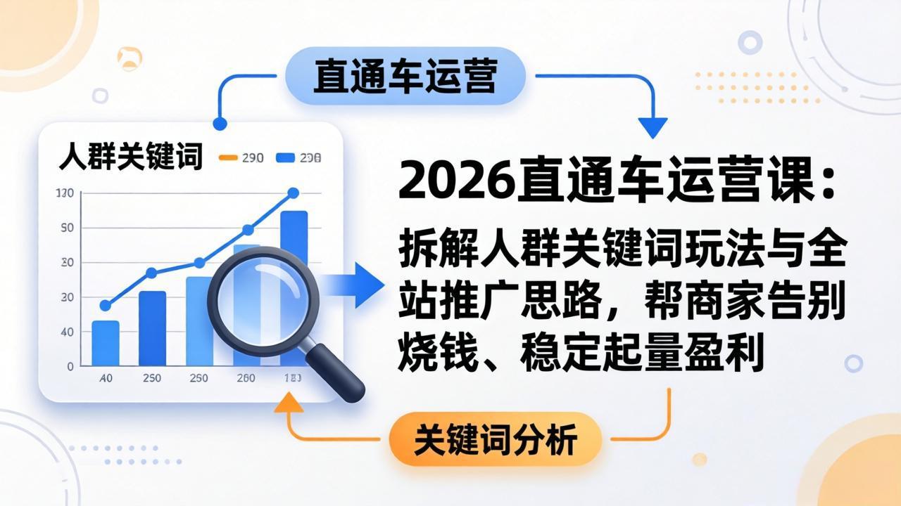 2026直通车运营课:拆解人群关键词玩法与全站推广思路,帮商家告别烧钱、稳定起量盈利网络赚钱,项目资源网,副业资源网,兼职项目,网赚课程-副业赚钱-互联网创业-独家轻创IP大圣网创