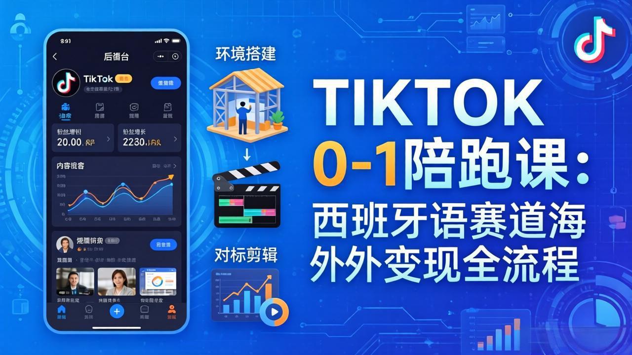 TIKTOK 0-1 陪跑课：从环境搭建到刷对标剪辑，西班牙语赛道海外变现全流程网络赚钱,项目资源网,副业资源网,兼职项目,网赚课程-副业赚钱-互联网创业-独家轻创IP大圣网创