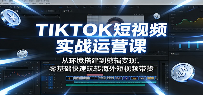 TIKTOK短视频实战运营课：从环境搭建到剪辑变现，零基础快速玩转海外短视频带货网络赚钱,项目资源网,副业资源网,兼职项目,网赚课程-副业赚钱-互联网创业-独家轻创IP大圣网创