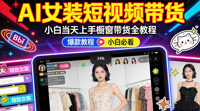 AI女装短视频橱窗带货：小白零门槛当天上手，高佣金爆款轻松賺！网络赚钱,项目资源网,副业资源网,兼职项目,网赚课程-副业赚钱-互联网创业-独家轻创IP大圣网创