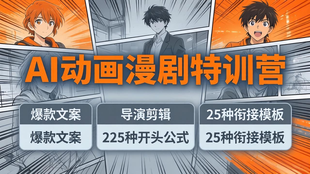 AI动画漫剧特训营：爆款文案+导演剪辑：225种开头公式+25种衔接模板，两小时剪电影级大片网络赚钱,项目资源网,副业资源网,兼职项目,网赚课程-副业赚钱-互联网创业-独家轻创IP大圣网创