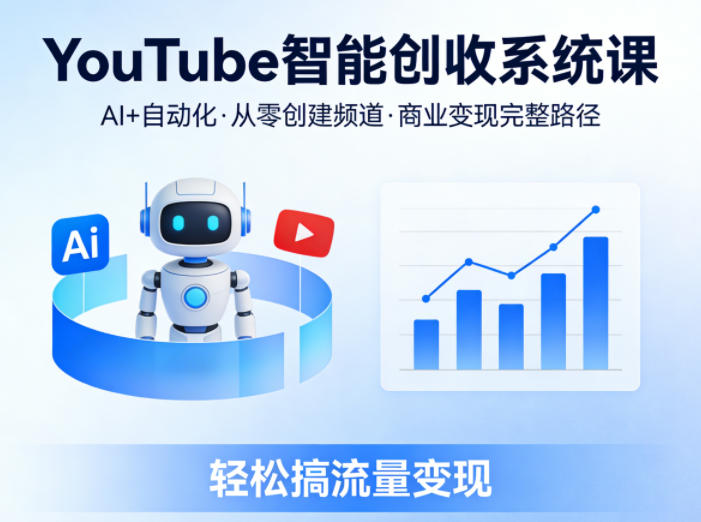 YouTube智能创收系统课，AI+自动化，从零创建YouTube频道并实现商业变现的完整路径，轻松搞流量变现网络赚钱,项目资源网,副业资源网,兼职项目,网赚课程-副业赚钱-互联网创业-独家轻创IP大圣网创