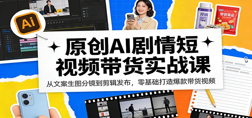 原创AI剧情短视频带货实战课：从文案生图分镜到剪辑发布，零基础打造爆款带货视频网络赚钱,项目资源网,副业资源网,兼职项目,网赚课程-副业赚钱-互联网创业-独家轻创IP大圣网创