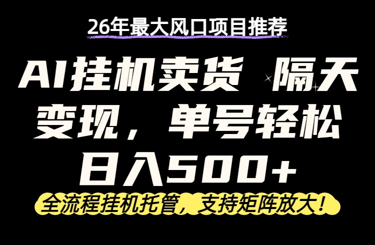 26年最新AI挂机卖货,隔天出收益,单账号轻松日入500+网络赚钱,项目资源网,副业资源网,兼职项目,网赚课程-副业赚钱-互联网创业-独家轻创IP大圣网创