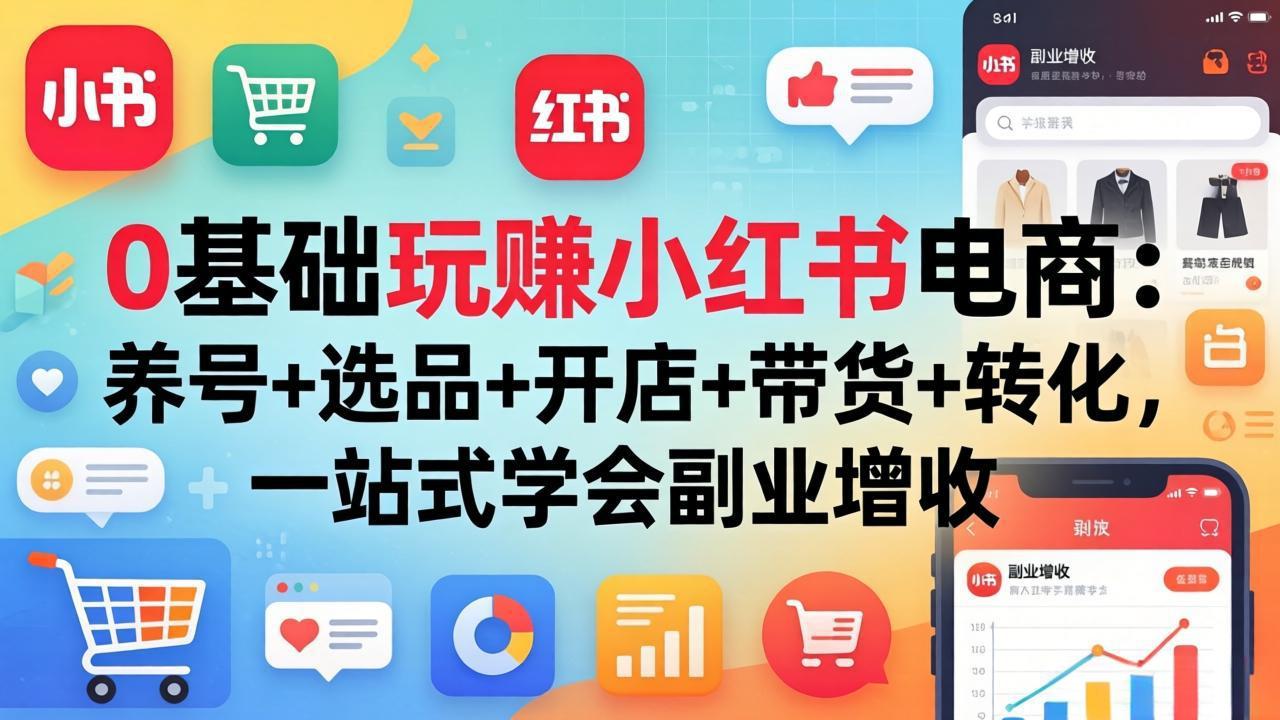 0基础玩赚小红书电商：养号+选品+开店+带货+转化，一站式学会副业增收网络赚钱,项目资源网,副业资源网,兼职项目,网赚课程-副业赚钱-互联网创业-独家轻创IP大圣网创