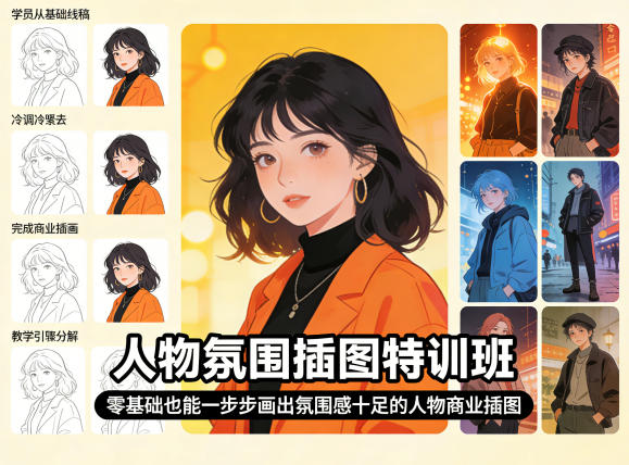 人物氛围插图特训班，零基础也能一步步画出氛围感十足的人物商业插图网络赚钱,项目资源网,副业资源网,兼职项目,网赚课程-副业赚钱-互联网创业-独家轻创IP大圣网创