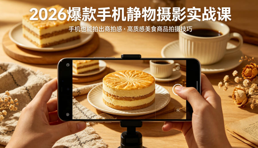 2026爆款手机静物摄影实战课，手机也能拍出商拍感，学会拍出高质感美食商品网络赚钱,项目资源网,副业资源网,兼职项目,网赚课程-副业赚钱-互联网创业-独家轻创IP大圣网创