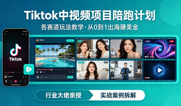 某大佬的Tiktok中视频项目陪跑，涵盖TK各个赛道玩法教学，从0到1出海賺美金网络赚钱,项目资源网,副业资源网,兼职项目,网赚课程-副业赚钱-互联网创业-独家轻创IP大圣网创