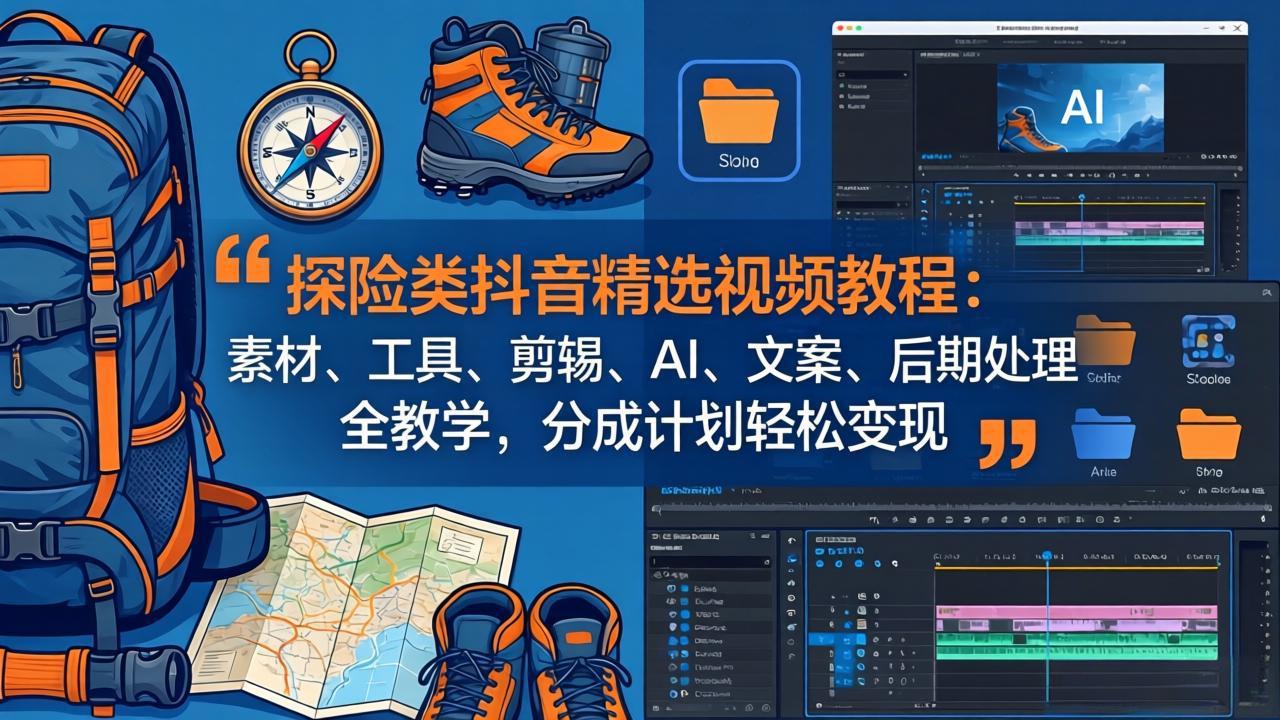 探险类抖音精选视频教程：素材、工具、剪辑、AI、文案、后期处理全教学，分成计划轻松变现网络赚钱,项目资源网,副业资源网,兼职项目,网赚课程-副业赚钱-互联网创业-独家轻创IP大圣网创