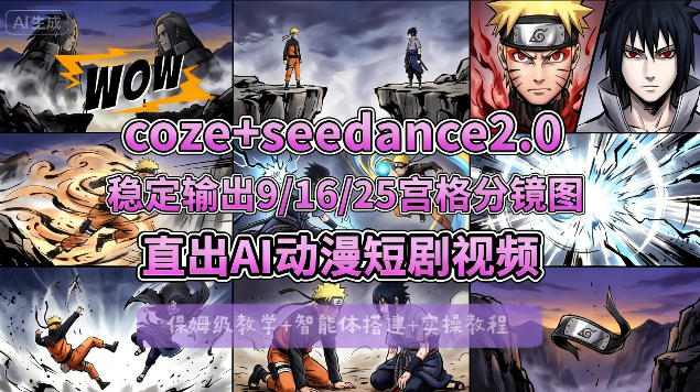 [COZE搭建教学]COZE+即梦Seedance 2.0稳定输出9-16-25宫格分镜图直出AI漫剧视频网络赚钱,项目资源网,副业资源网,兼职项目,网赚课程-副业赚钱-互联网创业-独家轻创IP大圣网创