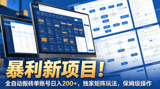 暴利新项目！全自动搬砖单账号日入200+，独家矩阵玩法，保姆级操作【揭秘】网络赚钱,项目资源网,副业资源网,兼职项目,网赚课程-副业赚钱-互联网创业-独家轻创IP大圣网创