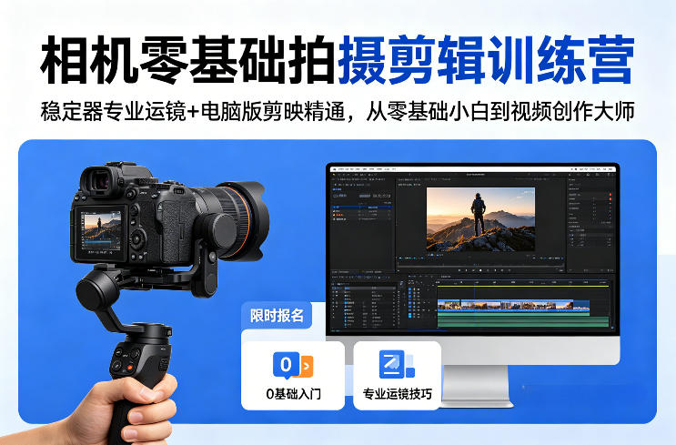 相机零基础拍摄剪辑训练营:稳定器专业运镜+电脑版剪映精通,从零基础小白到视频创作大师网络赚钱,项目资源网,副业资源网,兼职项目,网赚课程-副业赚钱-互联网创业-独家轻创IP大圣网创