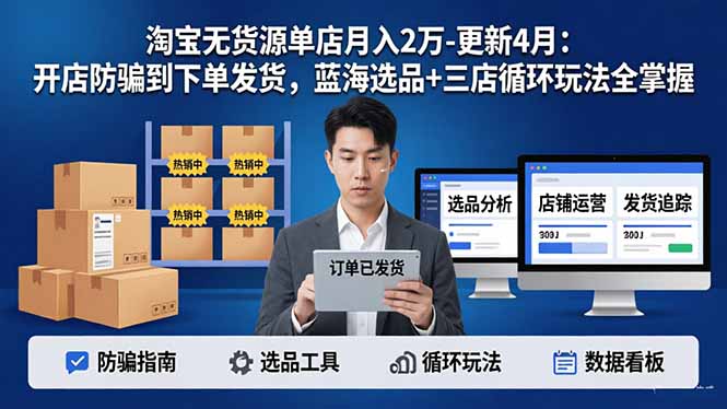 淘宝无货源5.0单店月入2万-更新4月：开店防骗到下单发货，蓝海选品+三店循环玩法全掌握网络赚钱,项目资源网,副业资源网,兼职项目,网赚课程-副业赚钱-互联网创业-独家轻创IP大圣网创