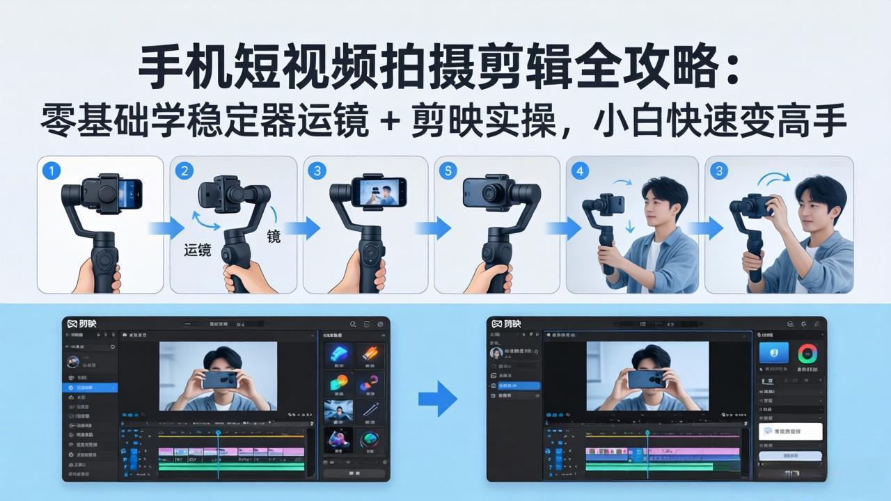 手机短视频拍摄剪辑全攻略：零基础学稳定器运镜 + 剪映实操，小白快速变高手网络赚钱,项目资源网,副业资源网,兼职项目,网赚课程-副业赚钱-互联网创业-独家轻创IP大圣网创
