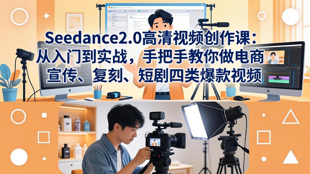 Seedance2.0高清视频创作课：从入门到实战，手把手教你做电商、宣传、复刻、短剧四类爆款视频网络赚钱,项目资源网,副业资源网,兼职项目,网赚课程-副业赚钱-互联网创业-独家轻创IP大圣网创
