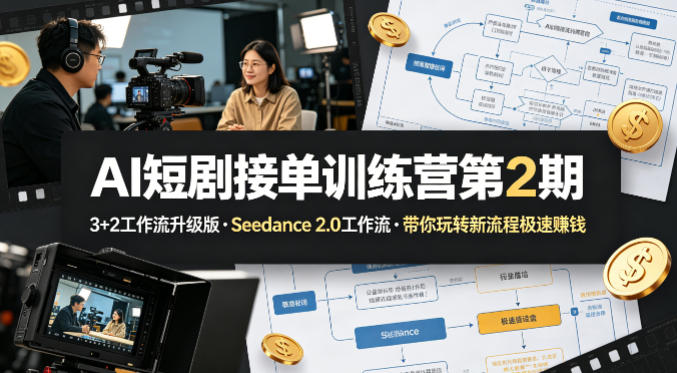 AI短剧接单训练营第2期,3+2工作流升级版,Seedance 2.0工作流,带你玩转新流程极速賺钱网络赚钱,项目资源网,副业资源网,兼职项目,网赚课程-副业赚钱-互联网创业-独家轻创IP大圣网创