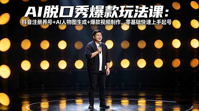 AI脱口秀爆款玩法课：抖音注册养号+AI人物图生成+爆款视频制作，零基础快速上手起号网络赚钱,项目资源网,副业资源网,兼职项目,网赚课程-副业赚钱-互联网创业-独家轻创IP大圣网创