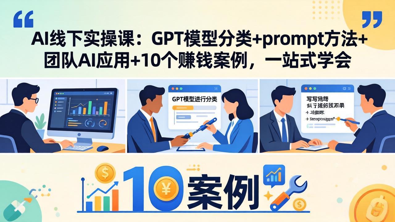AI线下实操课：GPT模型分类+prompt方法+团队AI应用+10个赚钱案例，一站式学会网络赚钱,项目资源网,副业资源网,兼职项目,网赚课程-副业赚钱-互联网创业-独家轻创IP大圣网创