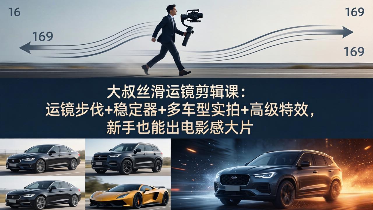 大叔丝滑运镜剪辑课：运镜步伐+稳定器+多车型实拍+高级特效，新手也能出电影感大片网络赚钱,项目资源网,副业资源网,兼职项目,网赚课程-副业赚钱-互联网创业-独家轻创IP大圣网创