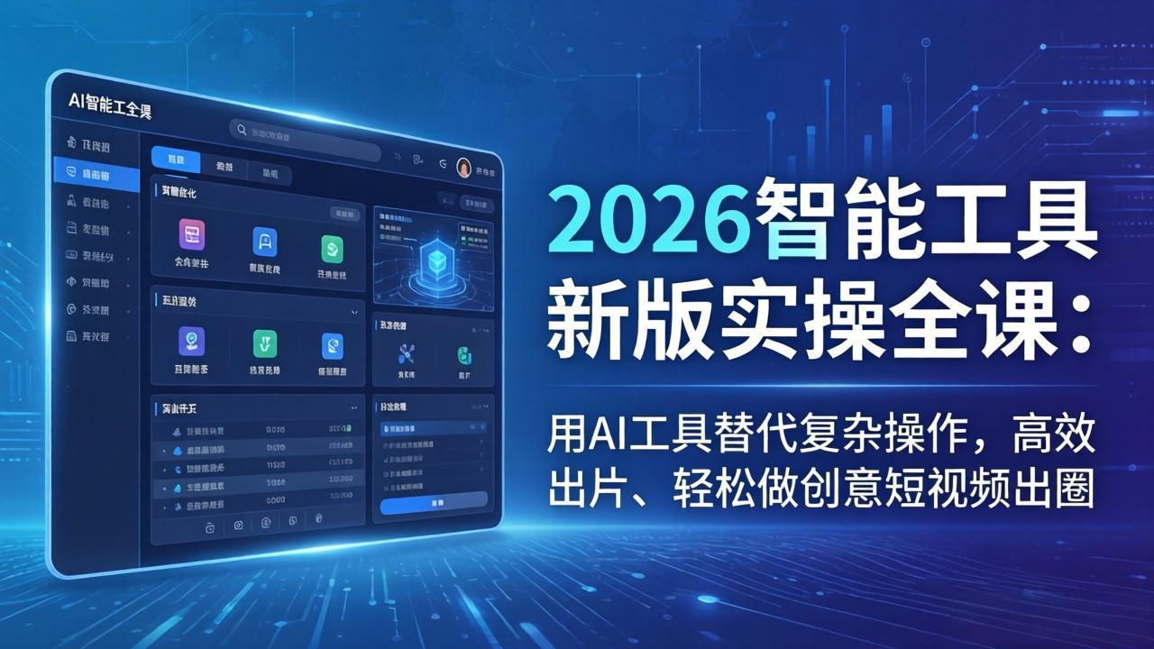 2026智能工具新版实操全课：用AI工具替代复杂操作，高效出片、轻松做创意短视频出圈网络赚钱,项目资源网,副业资源网,兼职项目,网赚课程-副业赚钱-互联网创业-独家轻创IP大圣网创